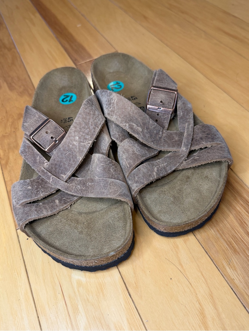 NWOT Birkenstock Lugano Oiled Leather Criss Cross Strap Slide Coastal Grandad 12 - Picture 9 of 11